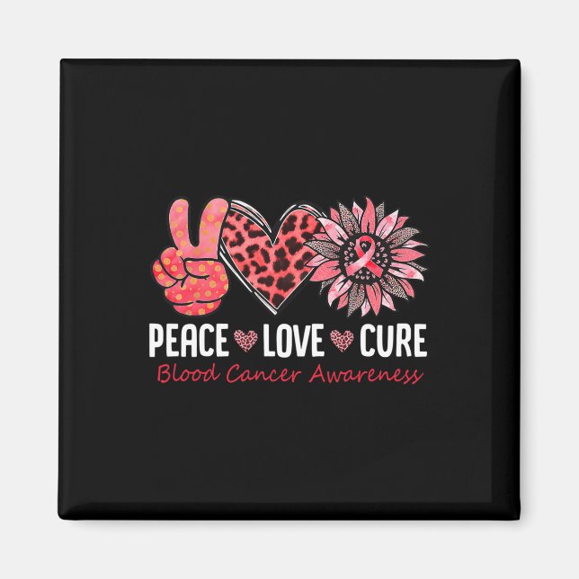 Aimant Peace Love Cure Blood Cancer Awareness Red Sunflow (Devant)