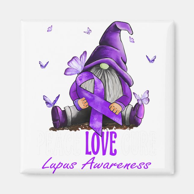 Aimant Peace Love Cure Lupus Sensibilisation Ribbon viole (Devant)