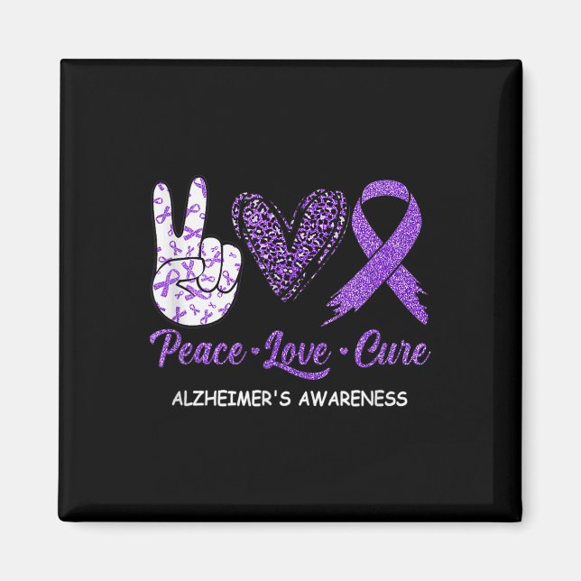 Aimant Peace Love Cure Purple Ruban Maladie d'Alzheimer A (Devant)