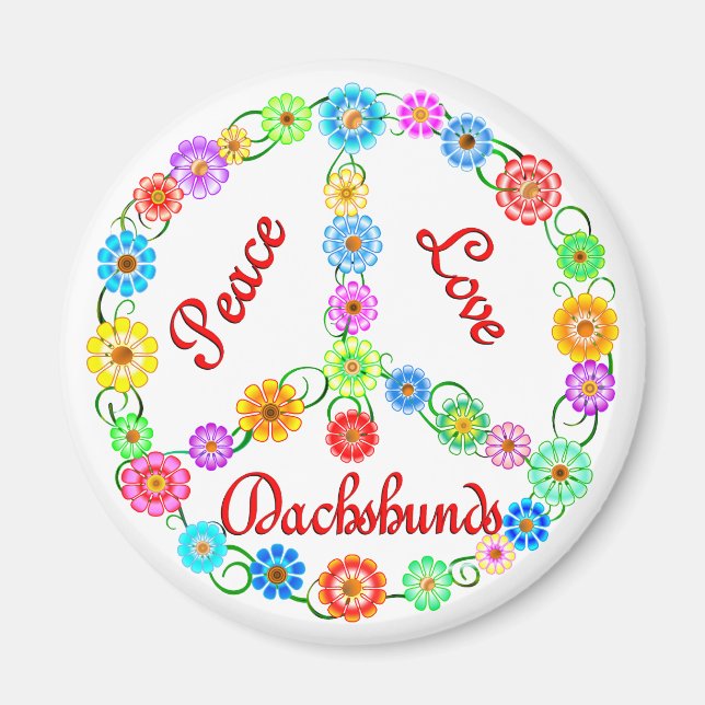 Aimant Peace Love Dachshunds (Devant)