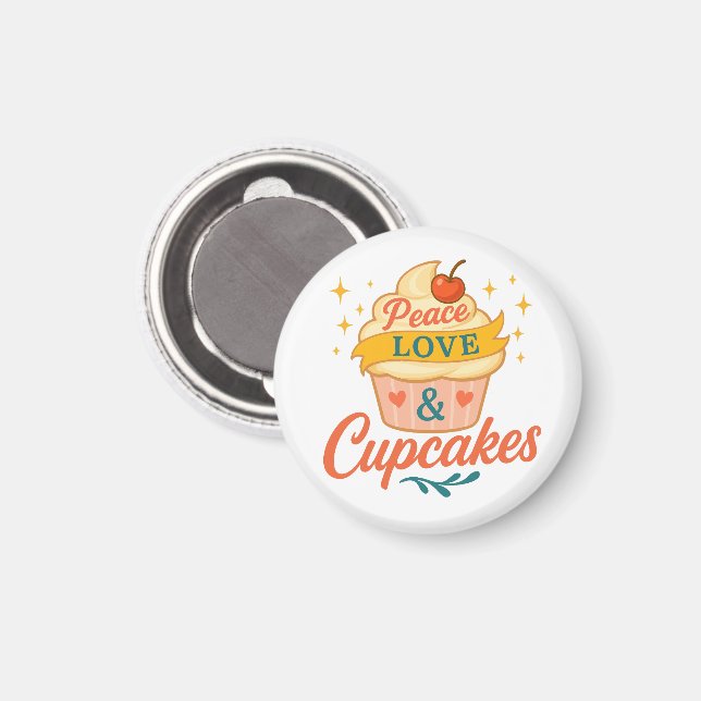 Aimant Peace love et Cupcake (Recto/Verso)