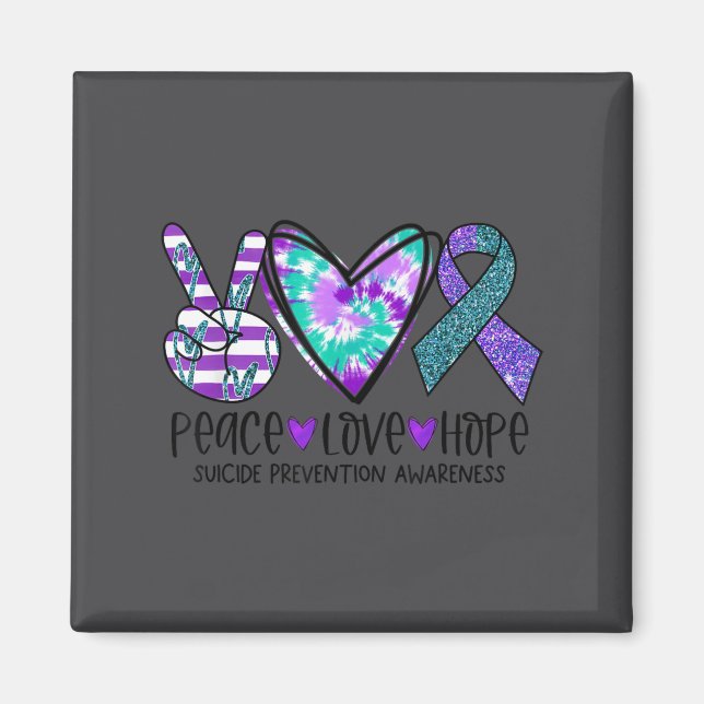 Aimant Peace Love Hope Suicide Prevention Awareness Tie-d (Devant)
