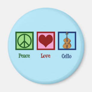 Aimant Peace Love Joueur Cello bleu