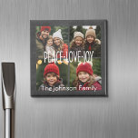 Aimant Peace Love Joy Holiday Chalkboard Photo Collage<br><div class="desc">Utilisez 4 photos carrés ou instagram pour créer un Méménite de Noël Joyeux unique et branché. Si vous avez besoin de déplacer quelque chose,  cliquez sur le bouton personnaliser pour apporter des modifications.</div>