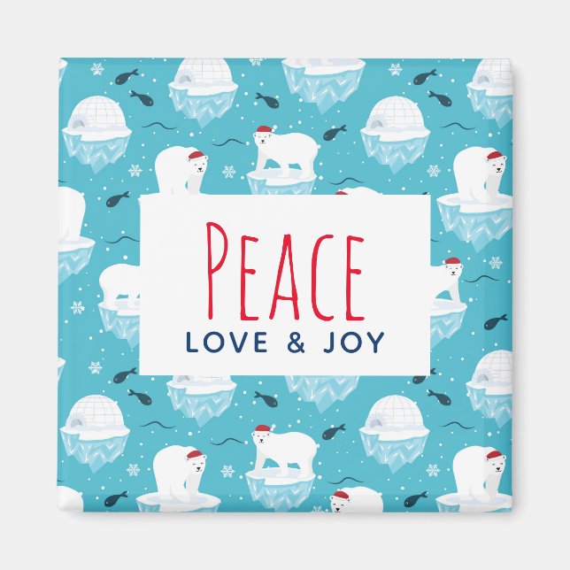 Aimant Peace Love & Joy Ours polaires de Noël (Devant)