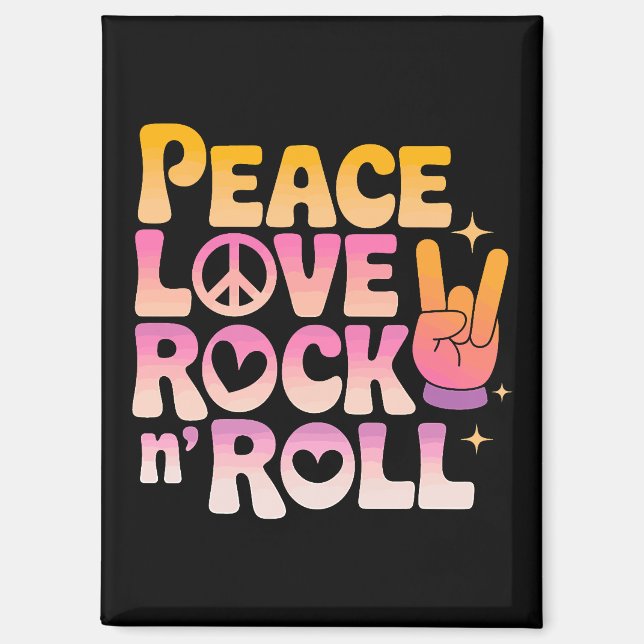Aimant Peace Love Rock n Roll - Typographie inspirée par  (Recto)