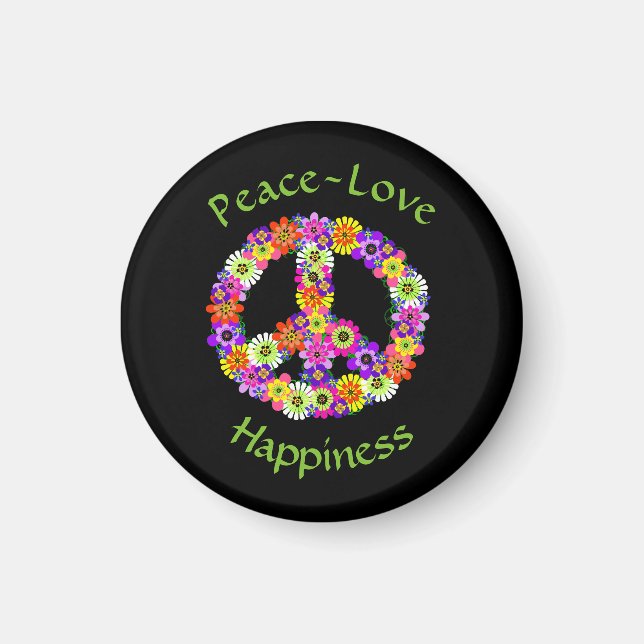 Aimant Peace Sign Floral Peace Love Happiness (Devant)