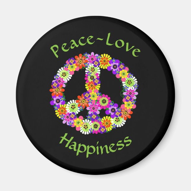 Aimant Peace Sign Floral Peace Love Happiness (Devant)