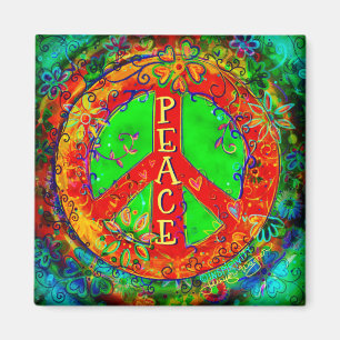 Aimant Peace Sign Fun Hippie colorée florale Inspirivée