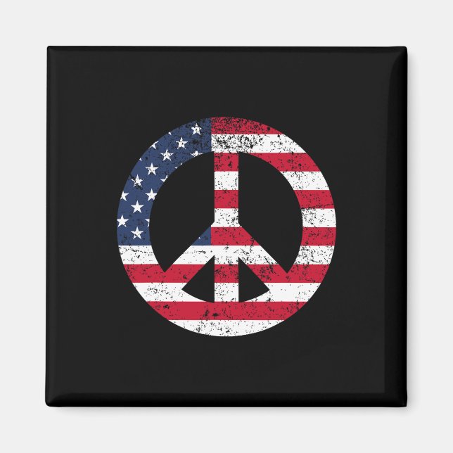 Aimant Peace Sign Patriotic Usa Flag Peace And Love  (Devant)
