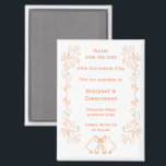 Aimant Peach Bells Scrollwork Wedding Enregistrer La Date<br><div class="desc">Mariage enregistrer la conception des cloches magnétiques de date. Customisez ce mariage coloré pêche enregistrer l'aimant de date avec vos détails mariages. Si vous avez besoin d'aide pour vous customiser,  contactez-nous via le lien de cette page. Poser des cloches de couleur conception mariage personnalisé enregistrer la date aimant</div>