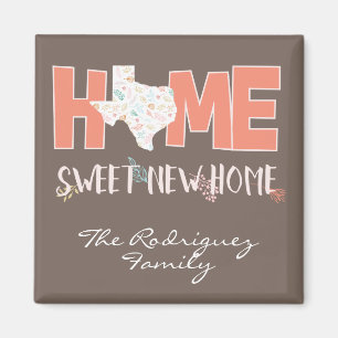 Aimant Peach & Brown Home, douce nouvelle maison - Texas