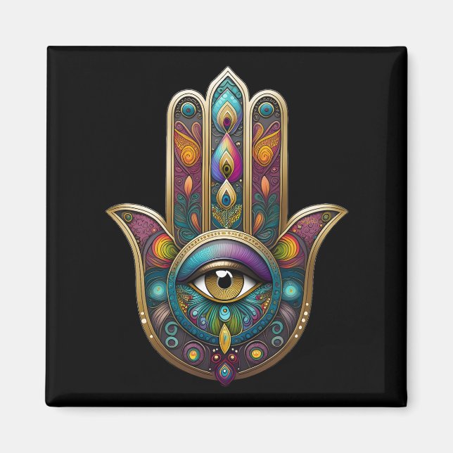 Aimant Peacock Colors Hamsa w/ Gold Third Eye (Devant)
