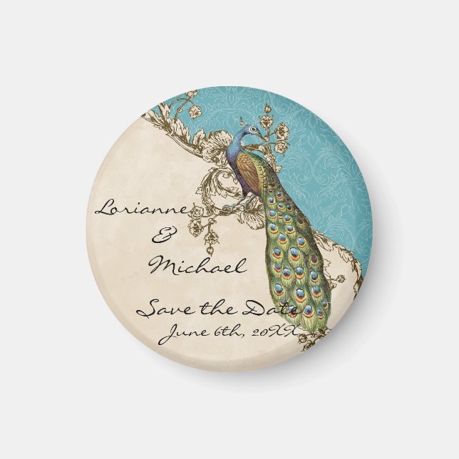Aimant Peacock & Etchings vintages Enregistrer la date (Devant)