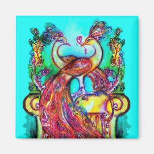 Aimant PEACOCKS IN LOVE MONOGRAM rouge bleu turquase vert