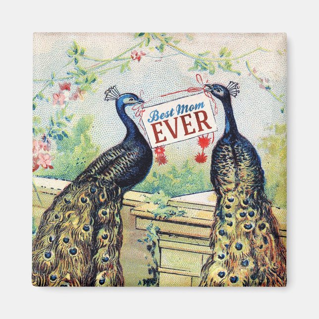 Aimant Peacocks vintages - Meilleure maman jamais (Devant)