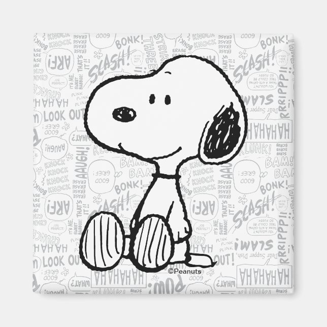 Aimant PEANUTS | Snoopy on Black White Comics (Devant)