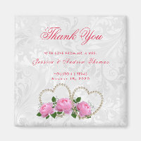Pearl Hearts & Rose Mariage damassé Merci