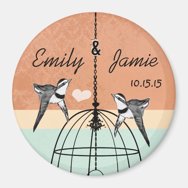 Aimant Pêcher Corail Mint Birdcage Enregistrer la date Ma (Devant)