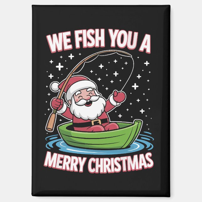 Aimant Pêcheur de Noël Pêche Funny Cool Père Noël (Recto)