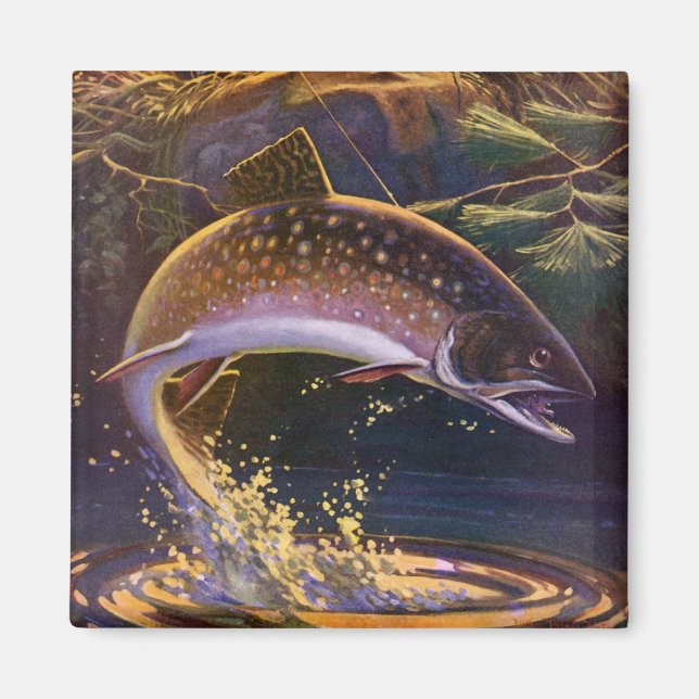 Aimant Pêcheur de truite vintage, Pêche sportive (Devant)