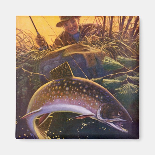 Aimant Pêcheur de truite vintage, Pêche sportive (Devant)