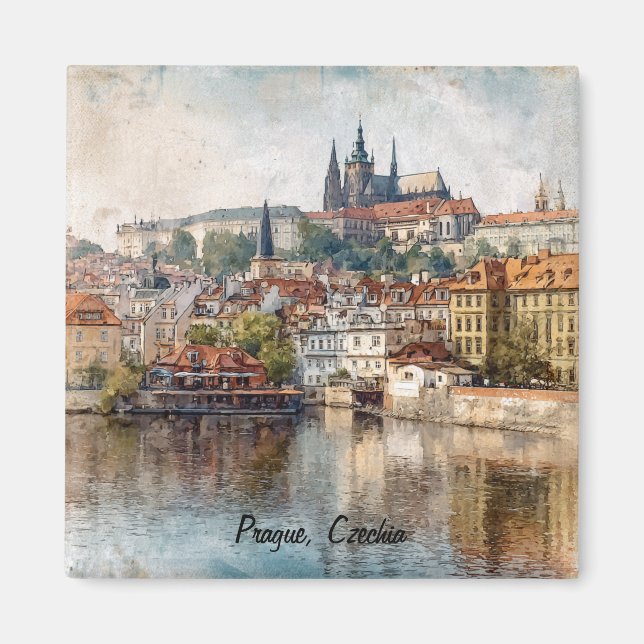 Aimant Peinture à l'aquarelle de Prague en République tch (Devant)