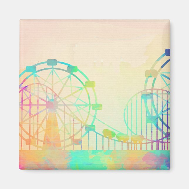 Aimant Peinture à l'aquarelle roue de Ferris foire Art (Devant)