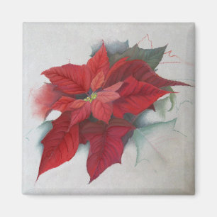 Aimant Peinture à l'huile de Noël de Poinsettia