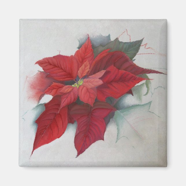 Aimant Peinture à l'huile de Noël de Poinsettia (Devant)