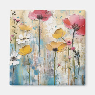 Aimant Peinture à l'huile impasto aux coquelicots pastel