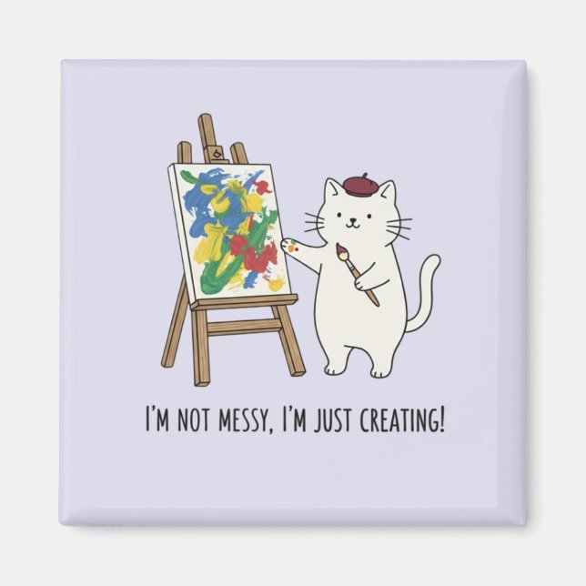 Aimant Peinture Abstraite de Chat Blanc Mignon Esthétique (Devant)