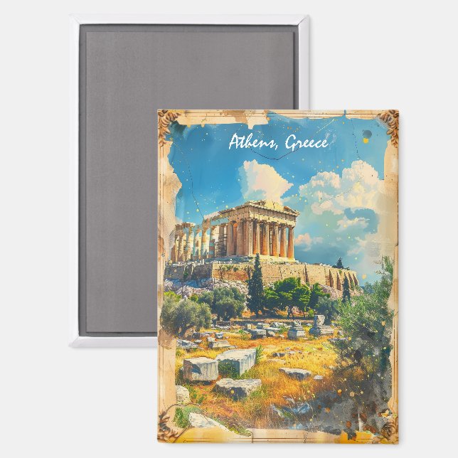 Aimant Peinture Acropole Grèce Athènes (Recto/Verso)