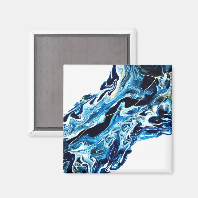 Aimant Peinture acrylique abstraite bleue abyssale, art f (Recto/Verso)