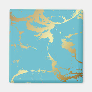 Aimant Peinture acrylique en marbre turquoise et or Bac A