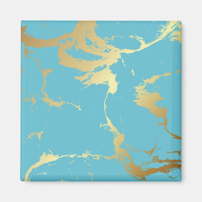 Aimant Peinture acrylique en marbre turquoise et or Bac A (Devant)