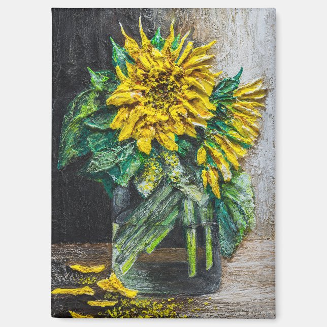 Aimant Peinture acrylique nature morte de tournesols  (Recto)