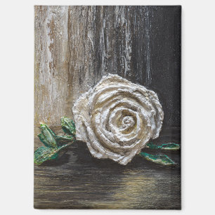 Aimant Peinture acrylique Rose Blanche