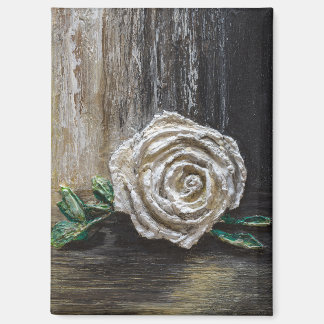 Aimant Peinture acrylique Rose Blanche