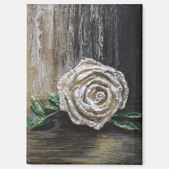 Aimant Peinture acrylique Rose Blanche  (Recto)