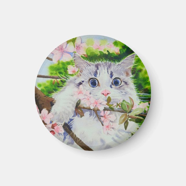 Aimant Peinture aquarelle de chat mignon (Devant)