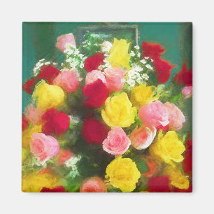 Aimant Peinture Bouquet Rose - Jolie Art Fleur Originale