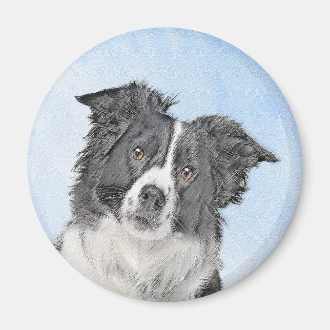 Aimant Peinture Collie Bordure - Joli art original chien (Devant)