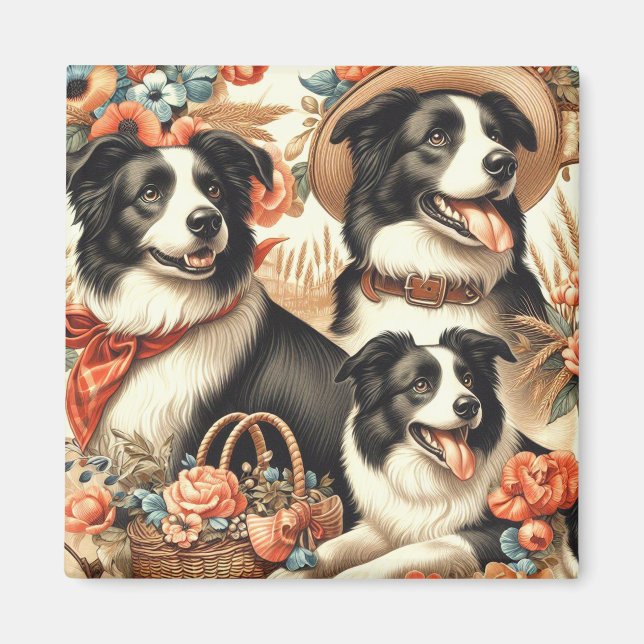 Aimant Peinture Collie vintage (Devant)