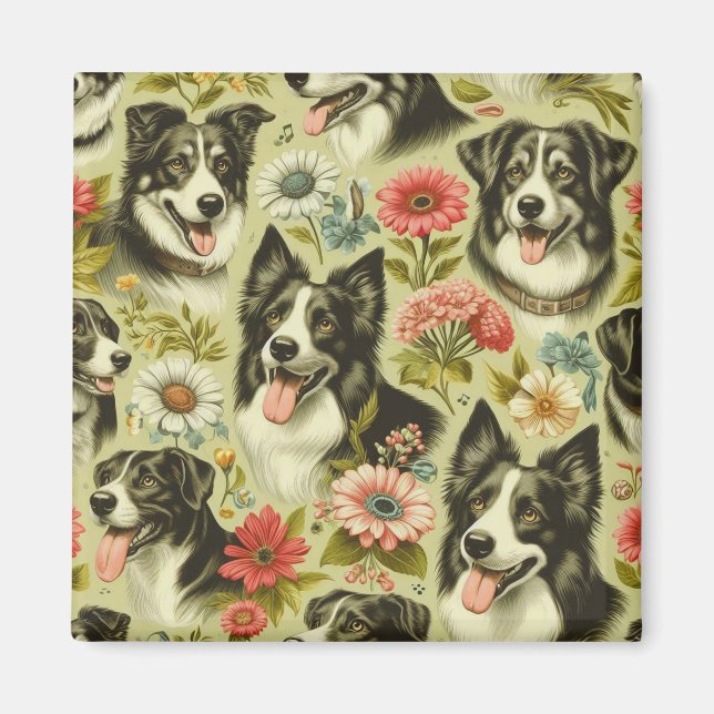 Aimant Peinture Collie vintage (Devant)