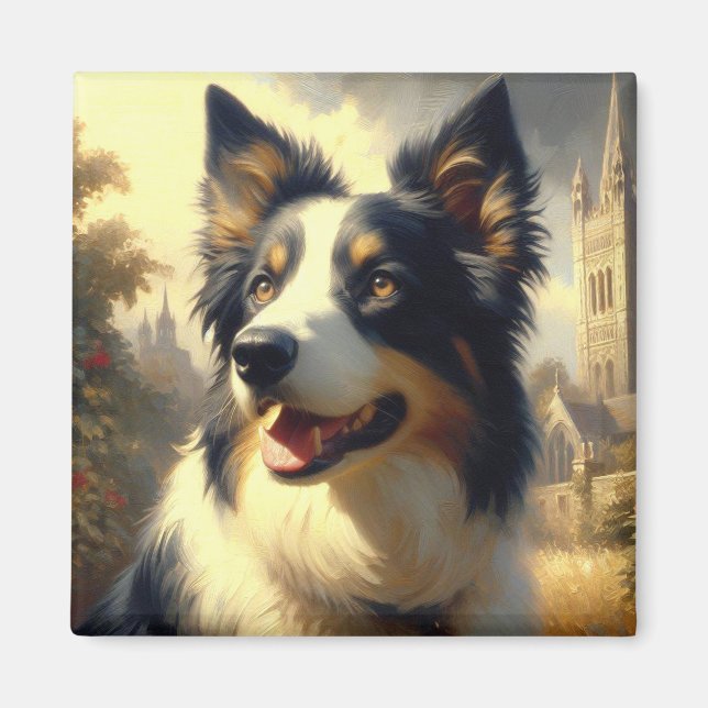 Aimant Peinture Collie vintage (Devant)