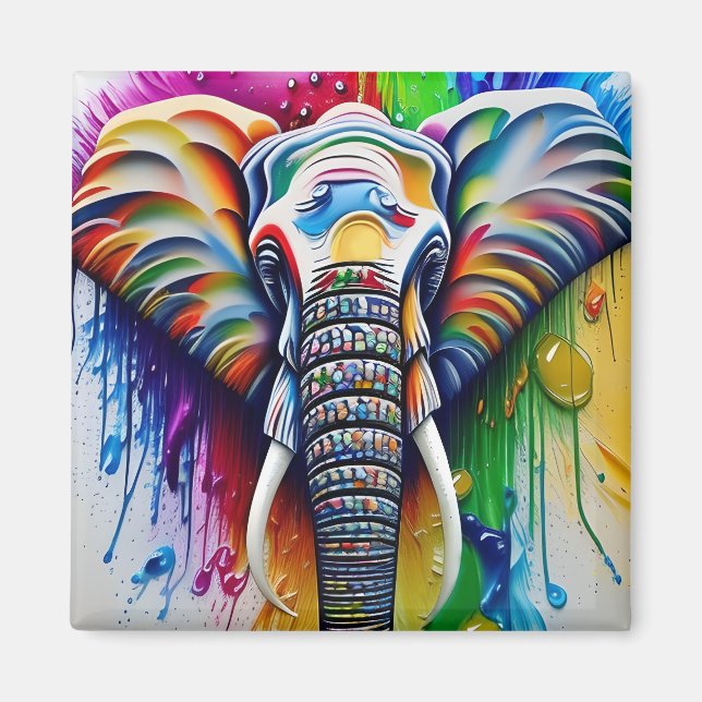 Aimant Peinture colorée Splatter Eléphant africain (Devant)