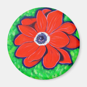 Aimant Peinture d'anémone rouge vif