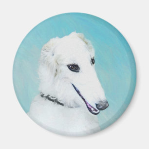 Aimant Peinture de Borzoi (Blanc) - Joli Chien d'origine