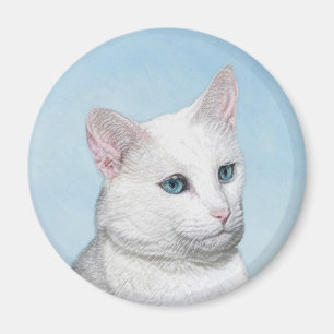 Aimant Peinture de chat blanc - Cute Original Cat Art